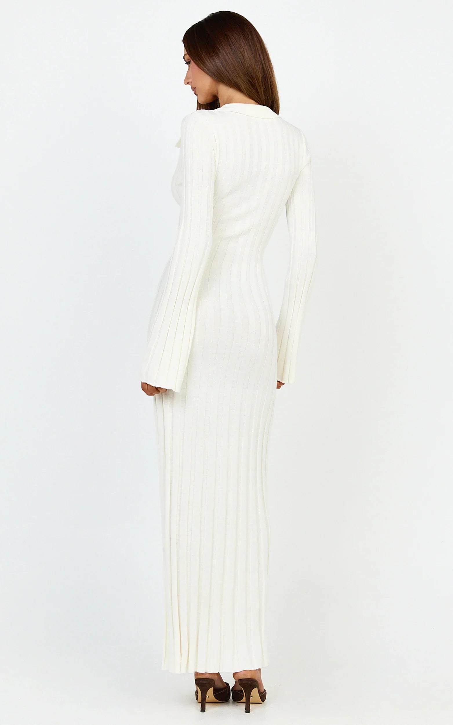 Pamela Midi Dress - Ribbed Knit Poli Midi Dress in Off White