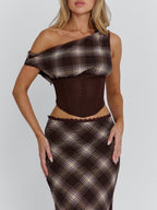 NARELLE TOP BROWN CHECK