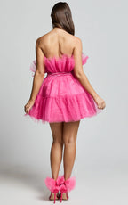 Amalya Mini Dress - Tiered Tulle Fit and Flare Dress in Hot Pink
