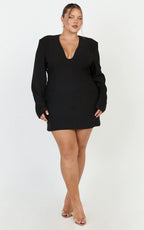 Zyla Mini Dress - Wide Shoulder Sweetheart Neck Fitted Dress in Black