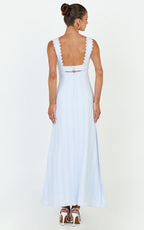 Roxanne Midi Dress - Square Neck Fit And Flare Dress in Light Blue