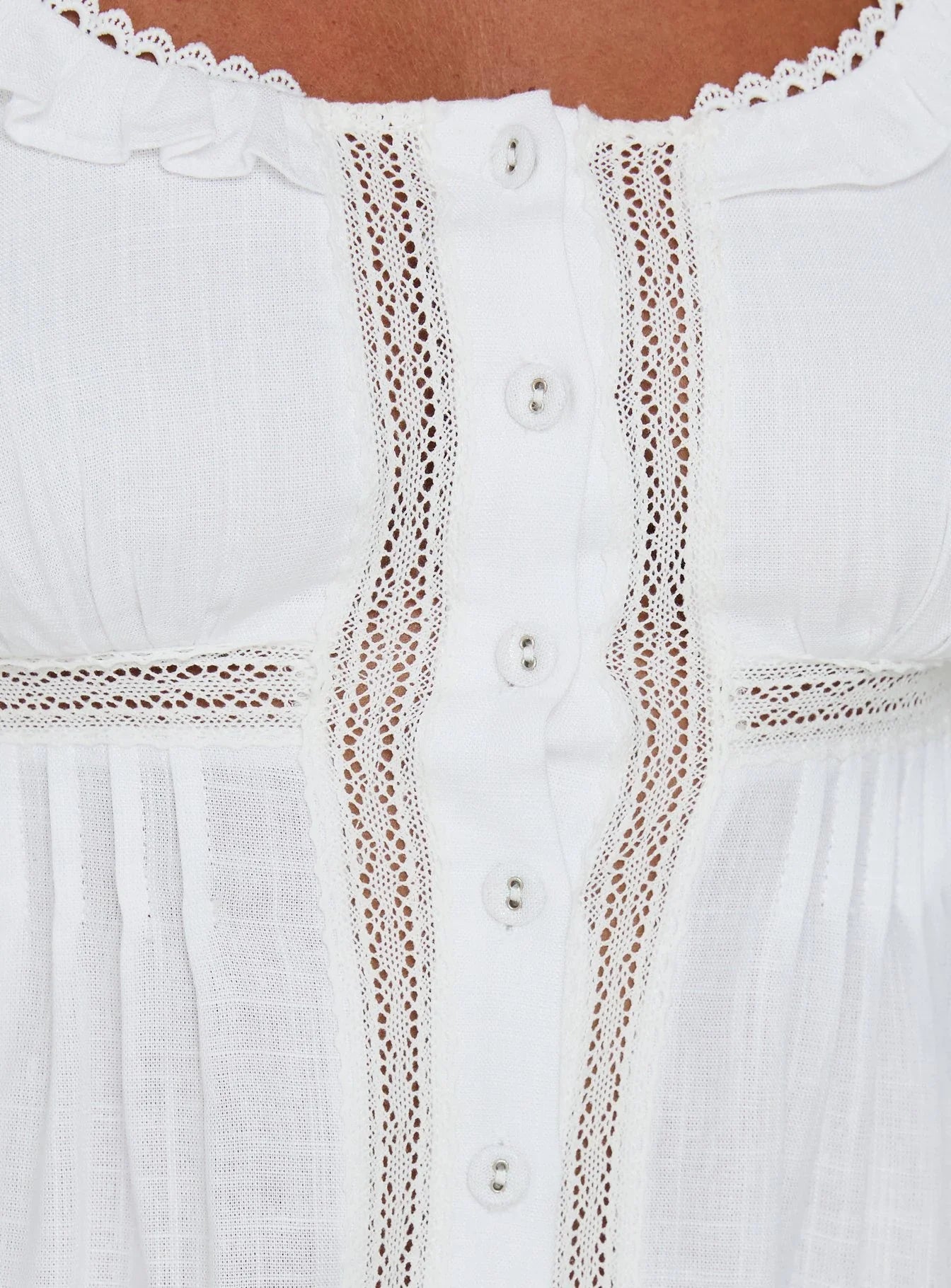 Indianah Pleat Lace Panel Mini Dress White