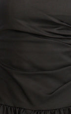 Louisa Midi Dress - Strapless Side Ruched Dropped Waist Fit And Flare Dress in Black