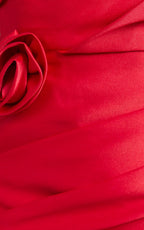 Sheeran Mini Dress - One Shoulder Rose Gathered Dress in Red