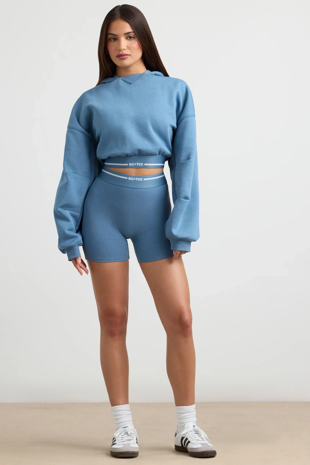 High-Waist Mini Shorts in Steel Blue