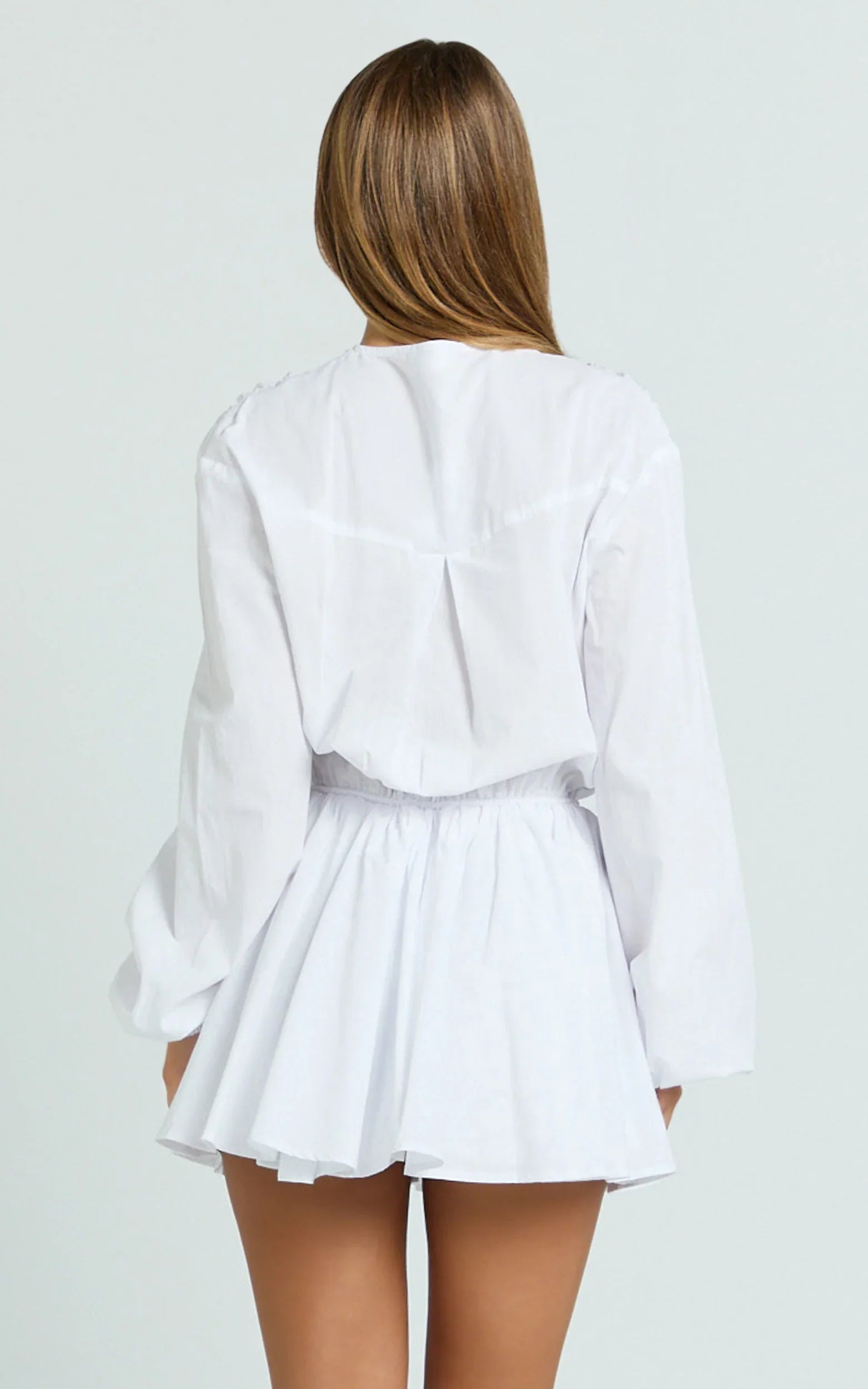 Felix Mini Dress - Front Tie Bishop Sleeve Dress in White