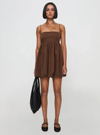 Layken Bubble Hem Mini Dress Chocolate Petite
