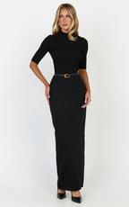 Vance Maxi Skirt - Linen Back Split Skirt in Black