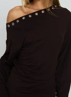 Sakaia Long Sleeve Eyelet Mini Dress Brown