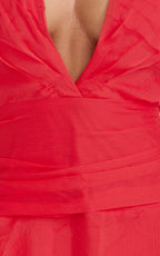 Jett Mini Dress - Halter Neck Wrap Bodice Asymmetrical Skirt Dress in Red