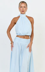 Melanie Top - Halter Neck Top in Pale Blue