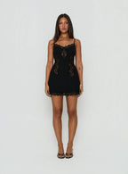 Rhiara Lace Trim Frill Mini Dress Black