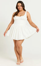 Helga Mini Dress - Low Scoop Neck Fit and Flare Dress in Ivory