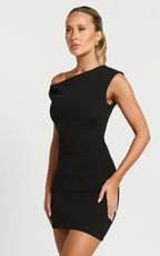 Vilma Mini Dress - One Shoulder Bodycon Dress in Black