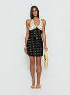 Rihana Halter Mini Dress Polka Dot Splice