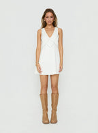 Holii Plunge Neck Embellished Mini Dress White
