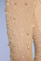 Embellished Long Sleeve Mini Dress in Sand