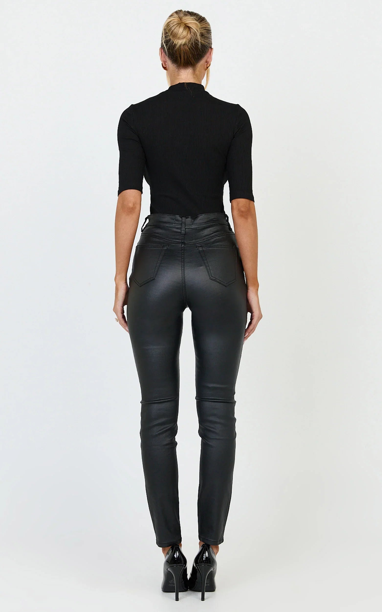 Whinnie Jeans - High Waist Skinny Coated Denim Jeans in Black