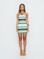 Benetta Strapless Mini Dress Green Stripe