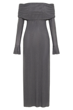 Marcel Off Shoulder Diamante Maxi Dress - Gunmetal