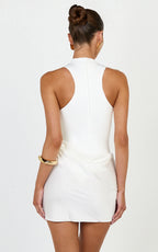 Elodie Mini Dress - Sleeveless Dress Overlay Skirt in White