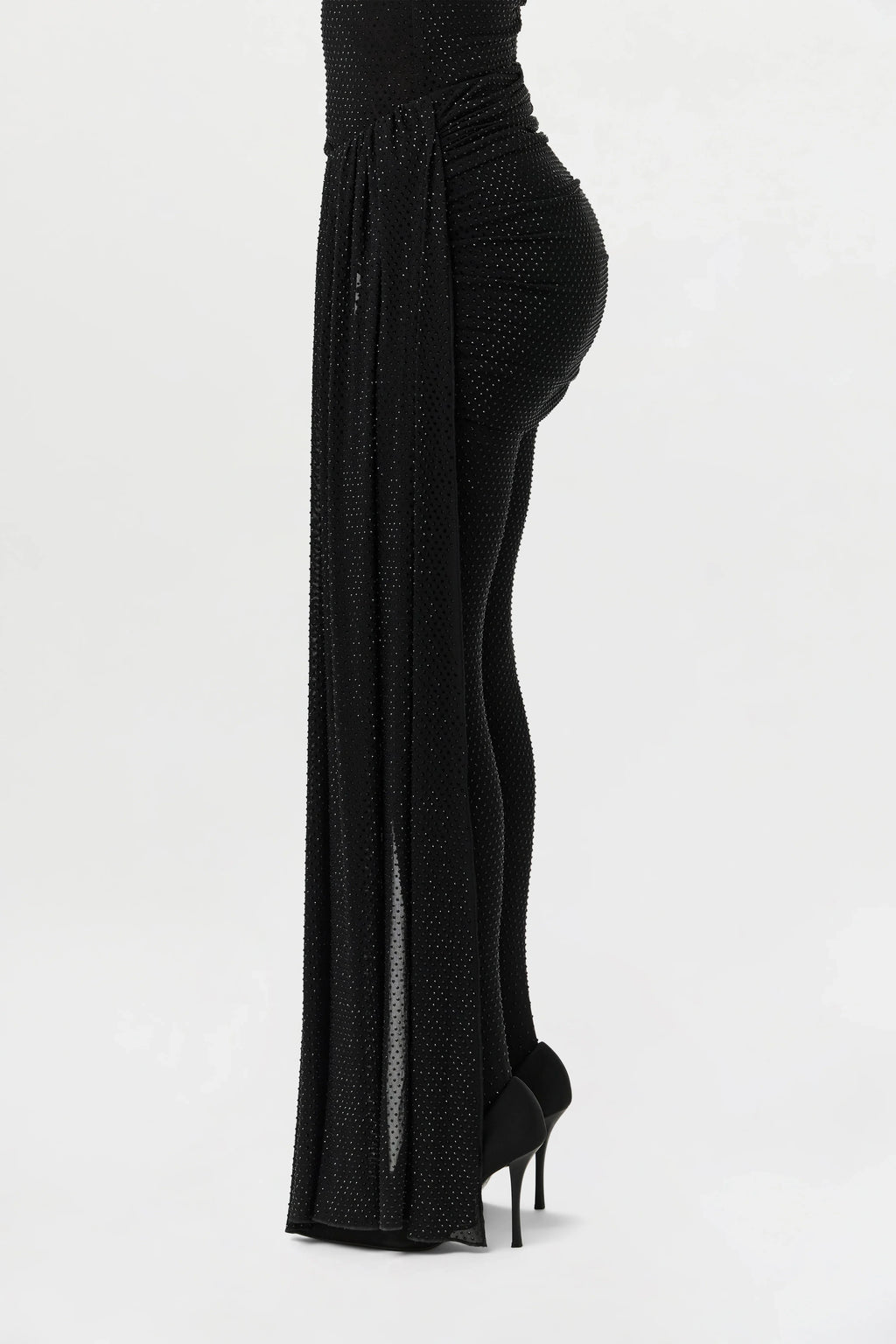Crystal Ruched Drape Mini Skirt