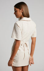 Marsha Mini Dress - Cut Out Short Sleeve Dress in Natural