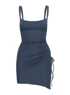 Melda Square Neck Mini Dress Navy Petite