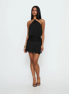 Rozario Chiffon Halter Mini Dress Black / Silver