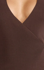 Callista Mini Dress - Knit Halter Neck Wrap Dress in Chocolate