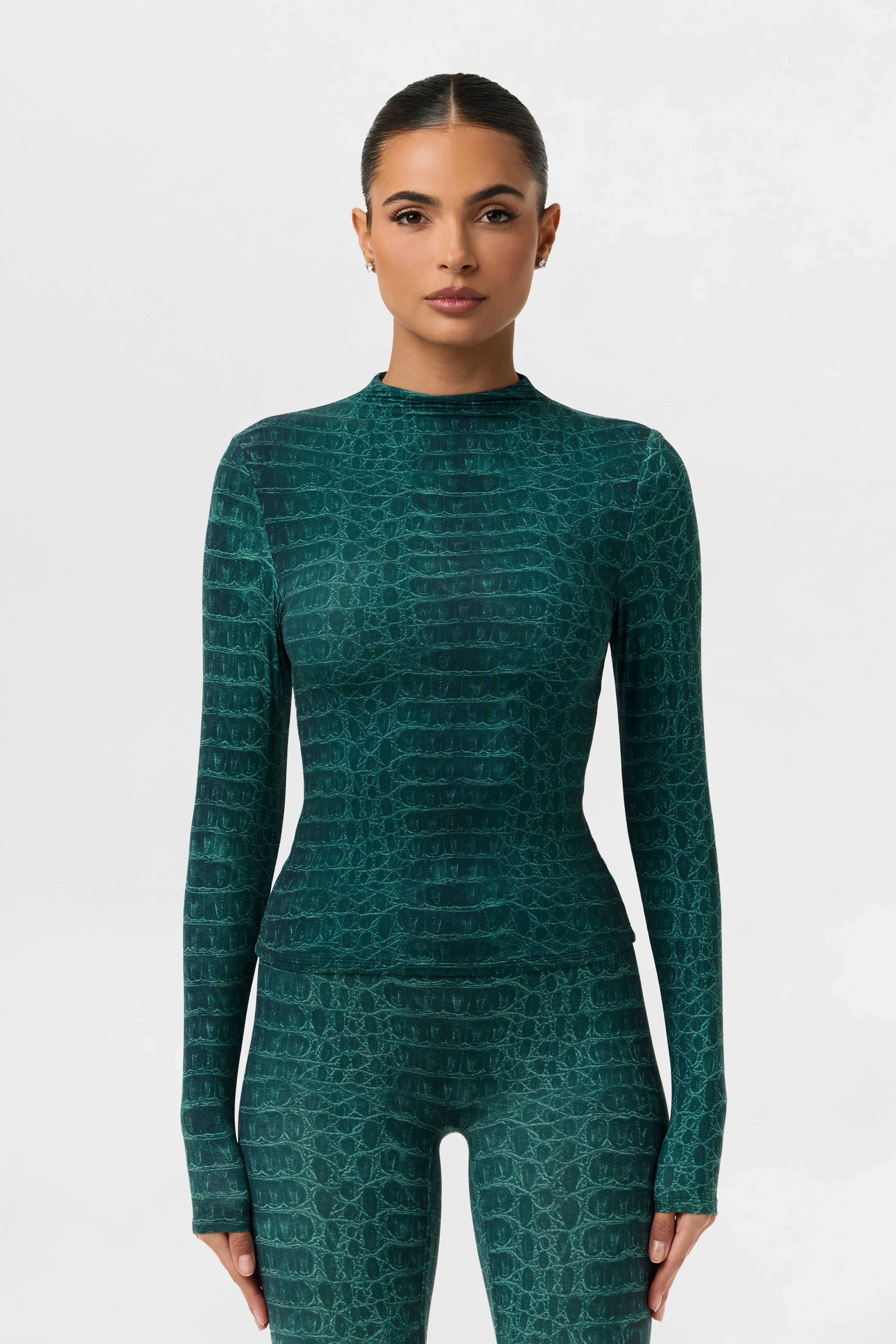 Naked Print Mock Neck Top