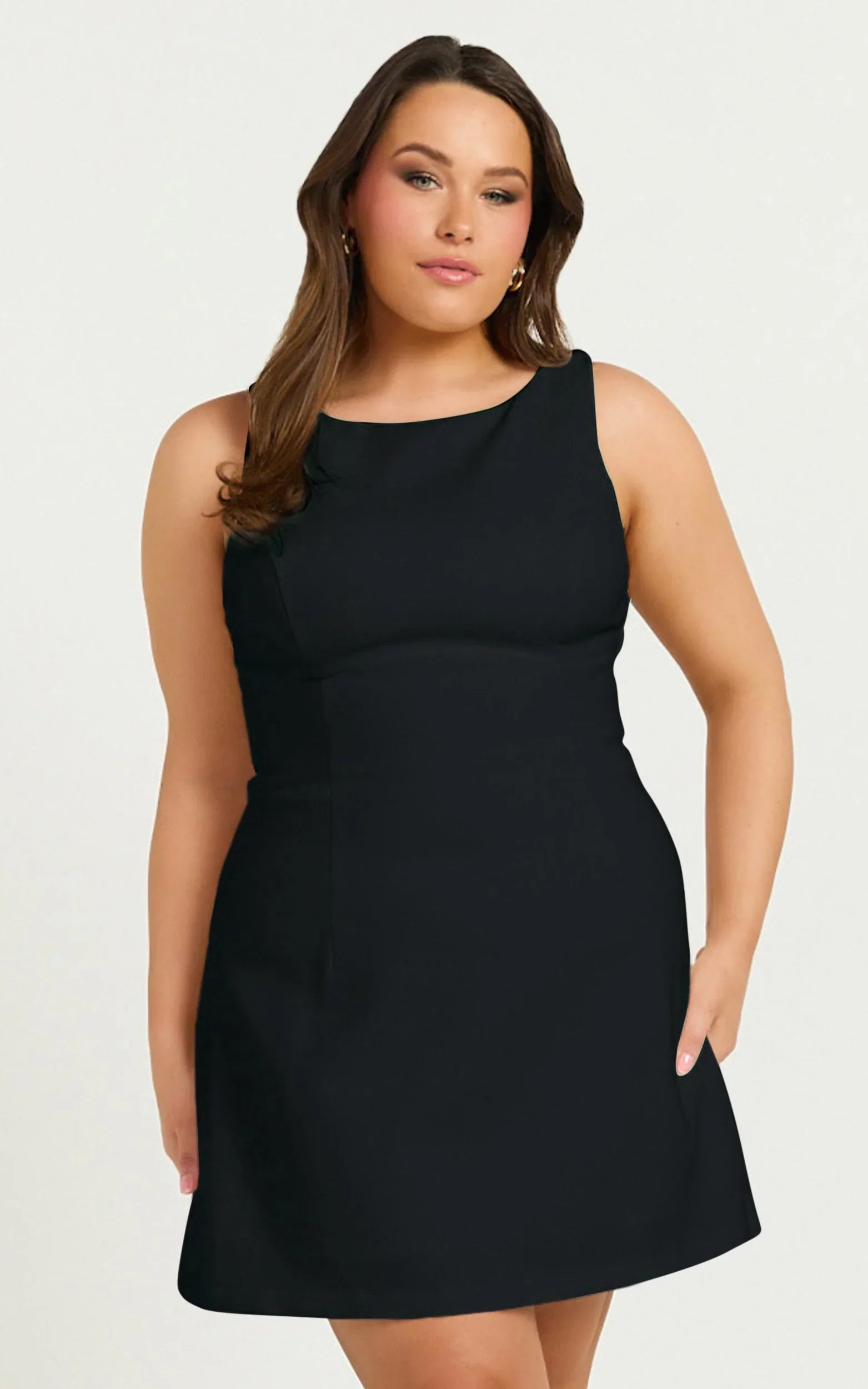 Freddie Mini Dress - Boat Neck Fit and Flare Dress in Black