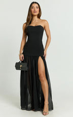 Jocelyn Maxi Dress - Strapless Ruched Fit And Flare Dress in Black