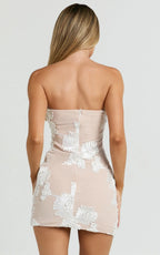 Shelby Mini Dress - Strapless Rosette Bodycon Dress in White