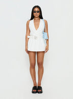 Rhoda Halter Buckle Mini Dress White