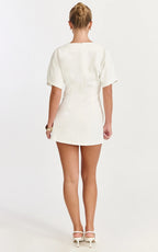 Xena Mini Dress - Mock Wrap Buckle Dress in White