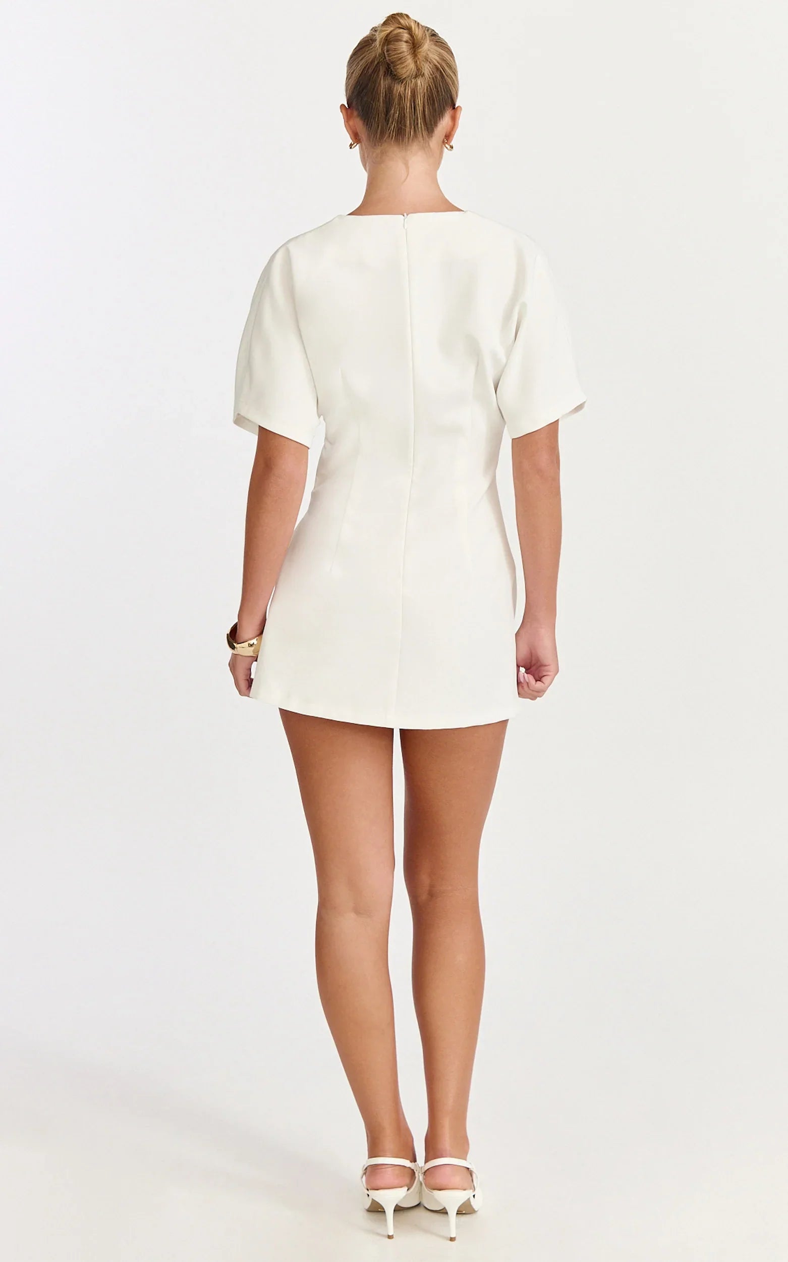 Xena Mini Dress - Mock Wrap Buckle Dress in White
