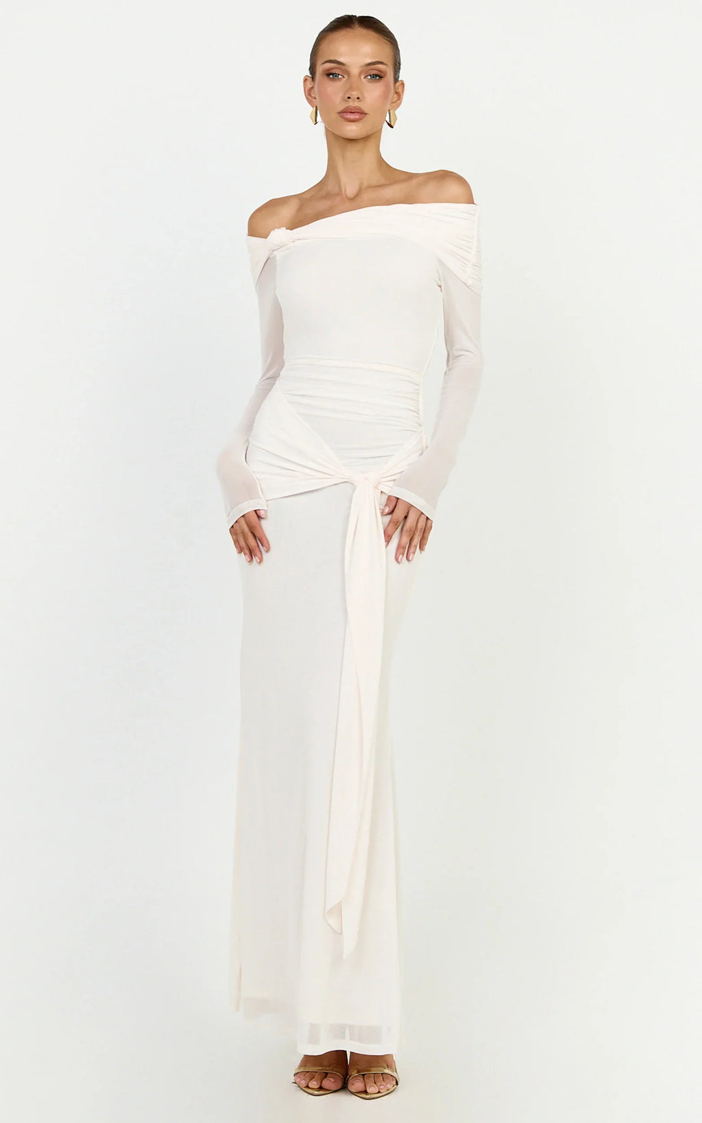 Waverly Maxi Dress - Long Sleeve Off Shoulder Dress in Cream