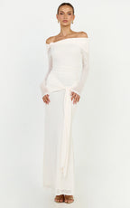 Waverly Maxi Dress - Long Sleeve Off Shoulder Dress in Cream