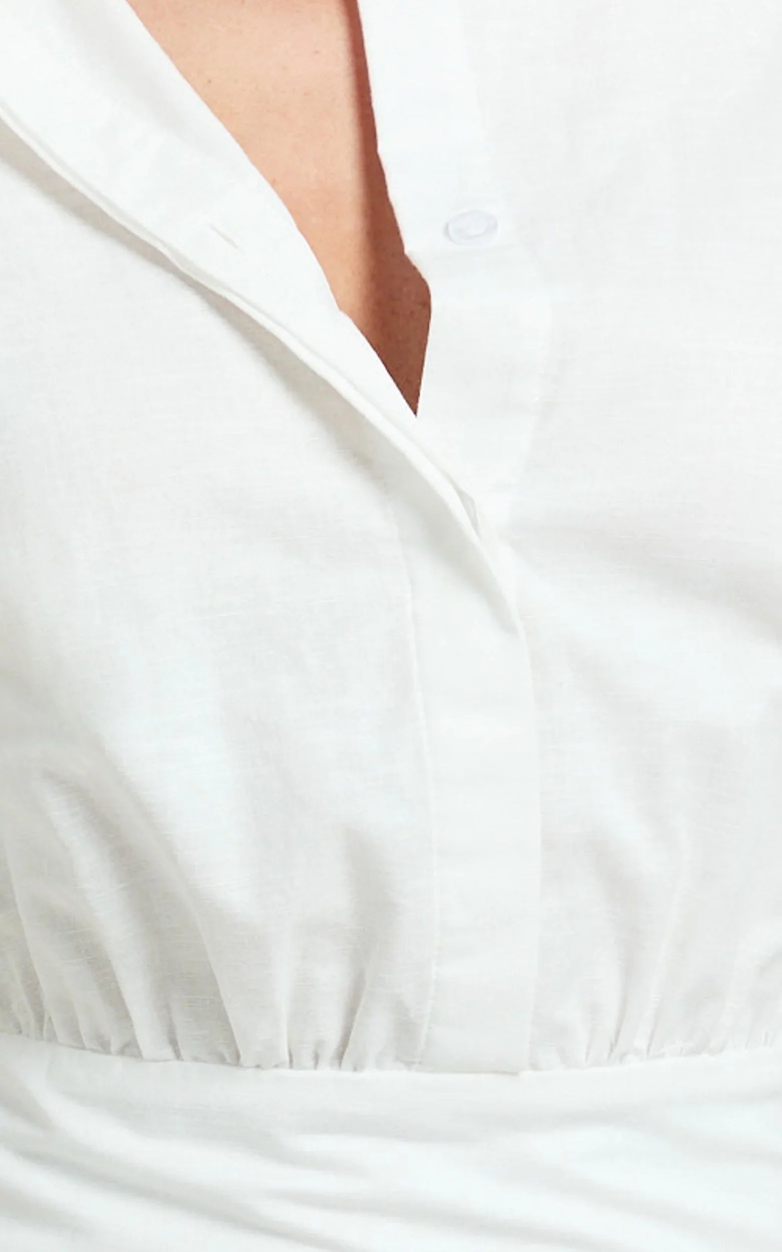 Muriel Mini Dress - Blouson Linen Blend Shirt Dress in Off White