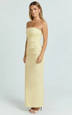 Jamie Maxi Dress - Strapless Ruched Fitted Column Dress in Lemon