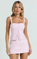 Mikey Top - Straight Neck Hook and Eye Corset Top in Pink