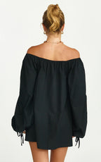 Brixton Mini Dress - Square Neck Smock Dress in Black