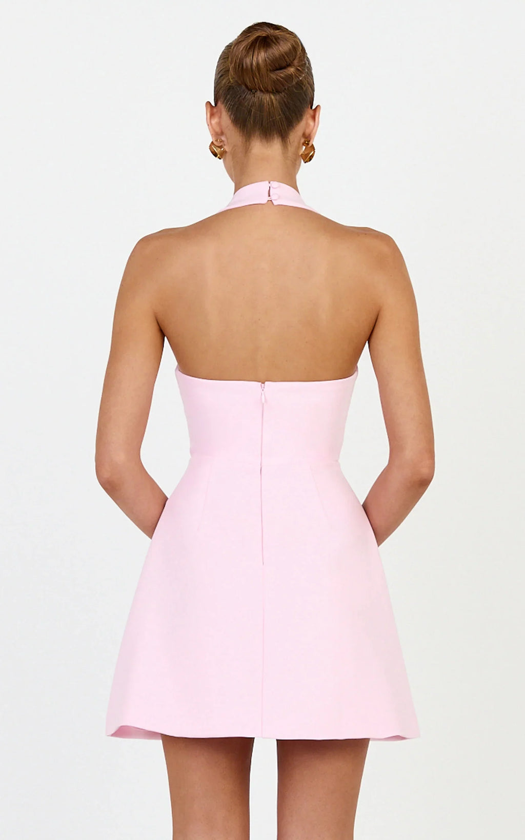 Leilani Mini Dress - Plunge Gold Hardware Fit and Flare Dress in Pink