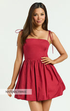 Kimberly Mini Dress - Square Neck Bubble Hem Dress in Red