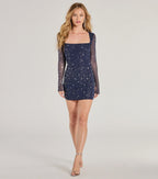 Dazzling Glam Long Sleeve Rhinestone Mesh Mini Dress