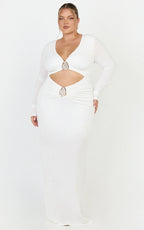 Dakota Maxi Dress - Long Sleeve V Neck Bodycon Dress in Cream