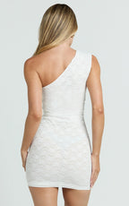 Viola Mini Dress - One Shoulder Gathered Dress in White