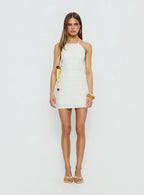 Abria Halter Textured Mini Dress White