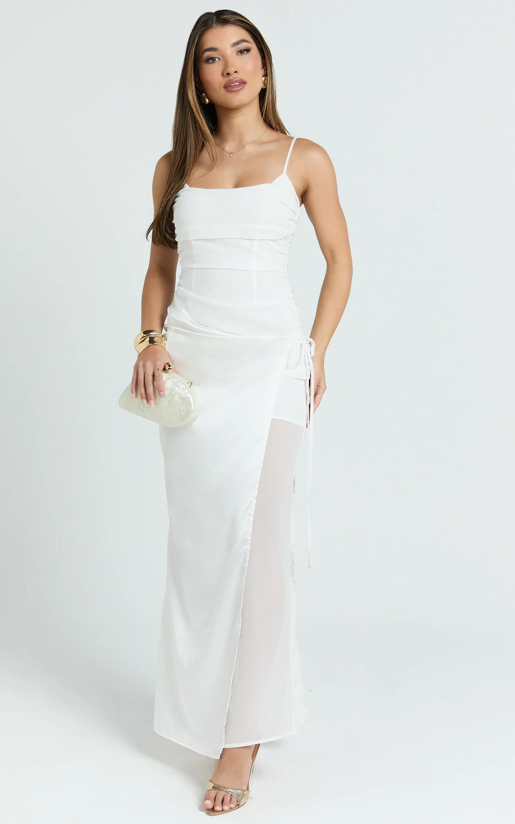 Jordyn Maxi Dress - Square Neck Halter Column Dress in White